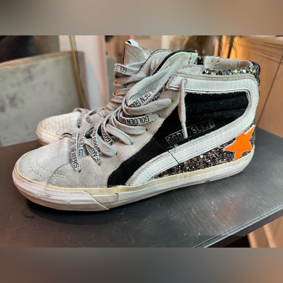 Golden Goose Slides Black Glitter Neon Orange Star IT 36 US 6 - Picture 2 of 6